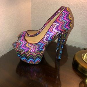 Betsey Johnson sparkly multi color 6” stilettos heels Sz 7.5